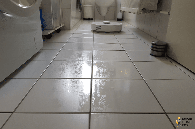 Wet floor after Roborock Q7 Max+ has mopped.